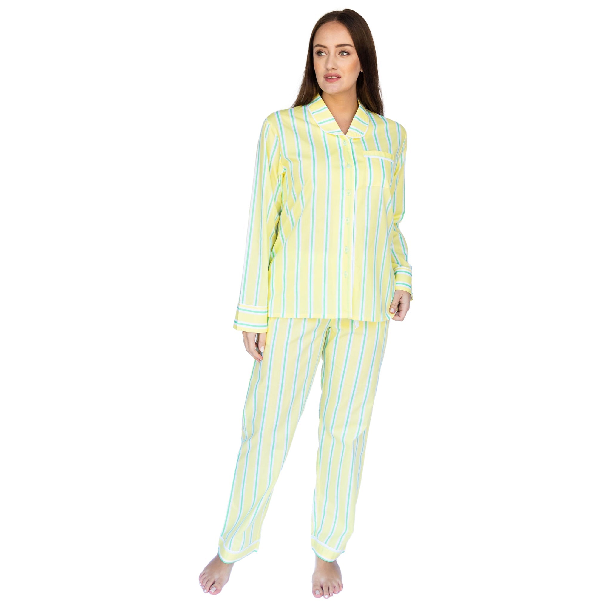 Women's Andy Cohen Yellow + Green Stripe Pj Pant Set