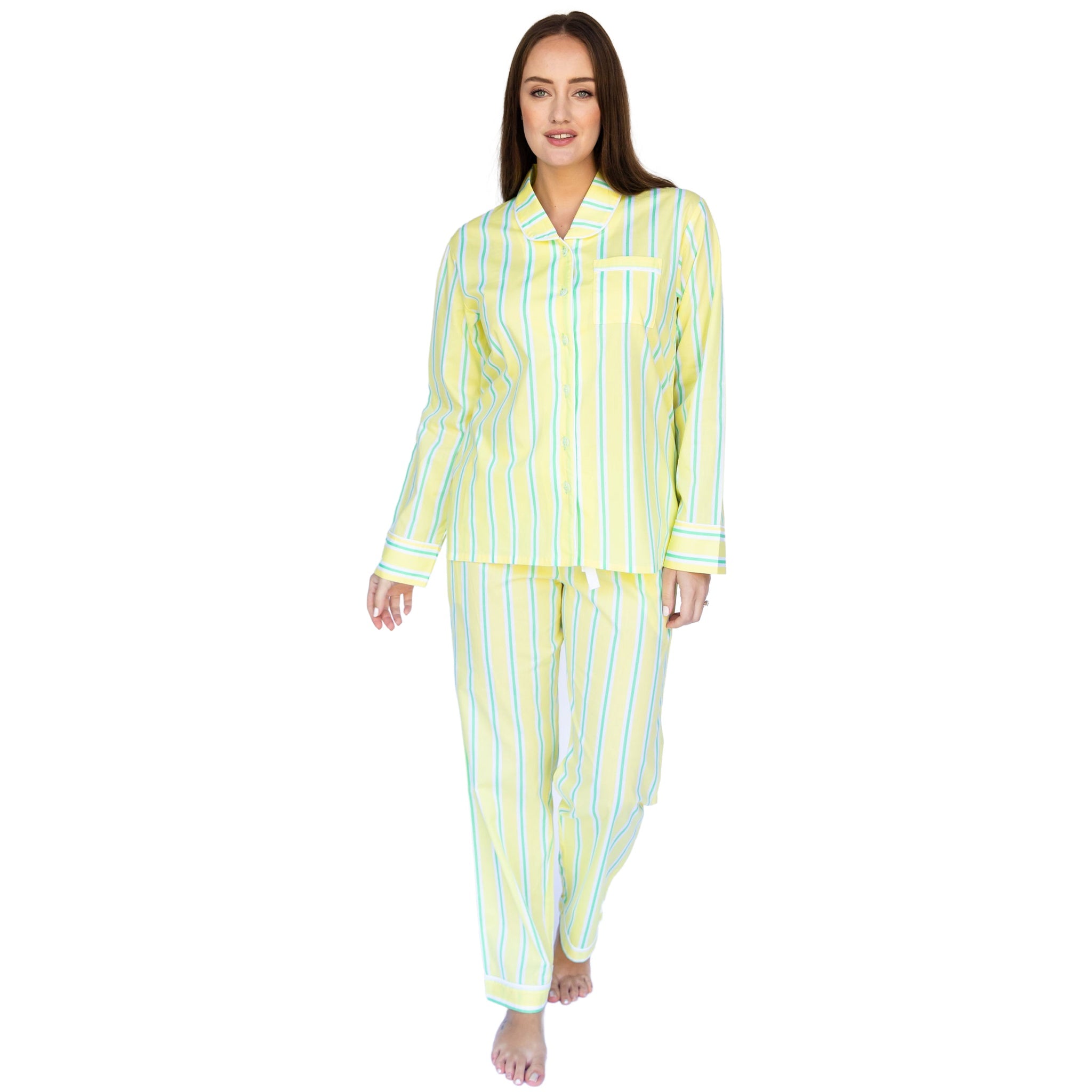 Women's Andy Cohen Yellow + Green Stripe Pj Pant Set