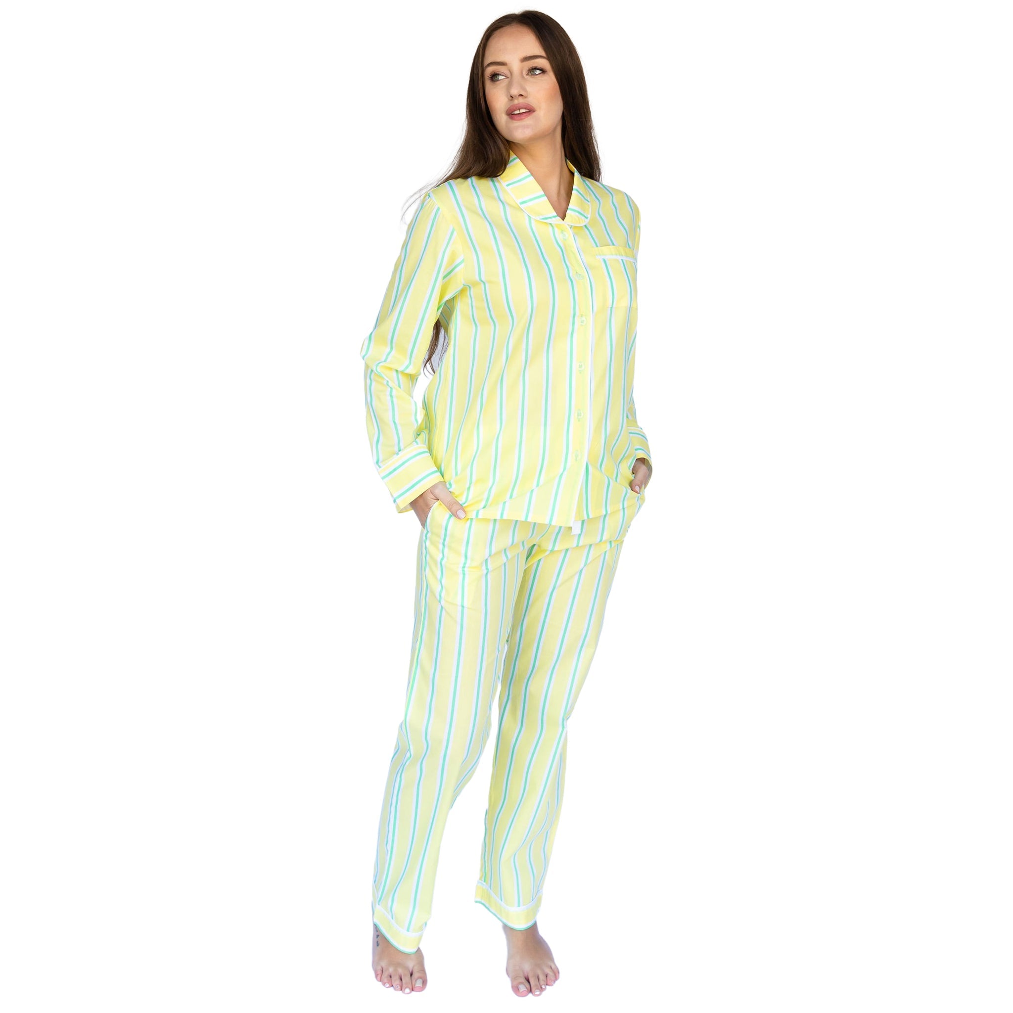 Women's Andy Cohen Yellow + Green Stripe Pj Pant Set