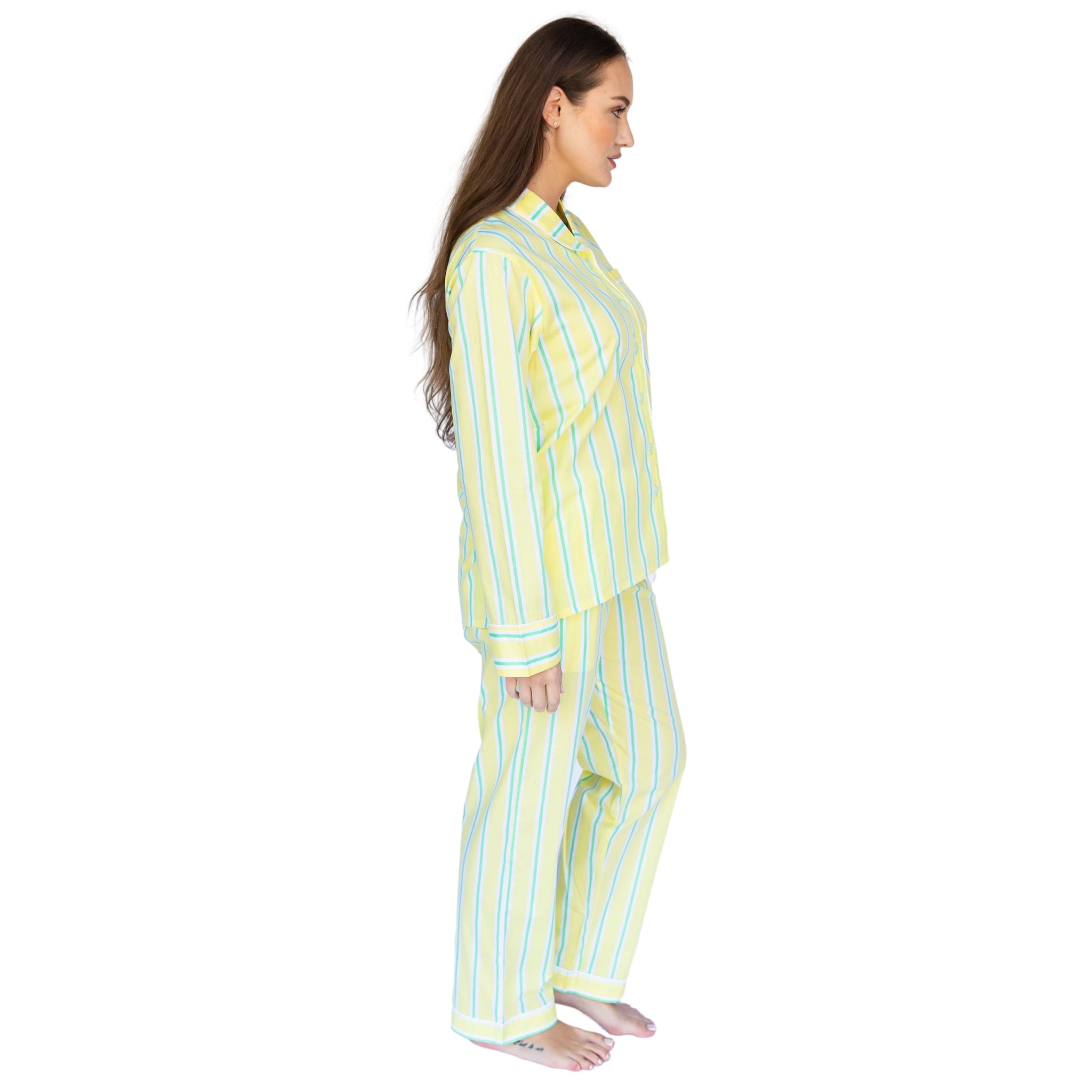 Women's Andy Cohen Yellow + Green Stripe Pj Pant Set