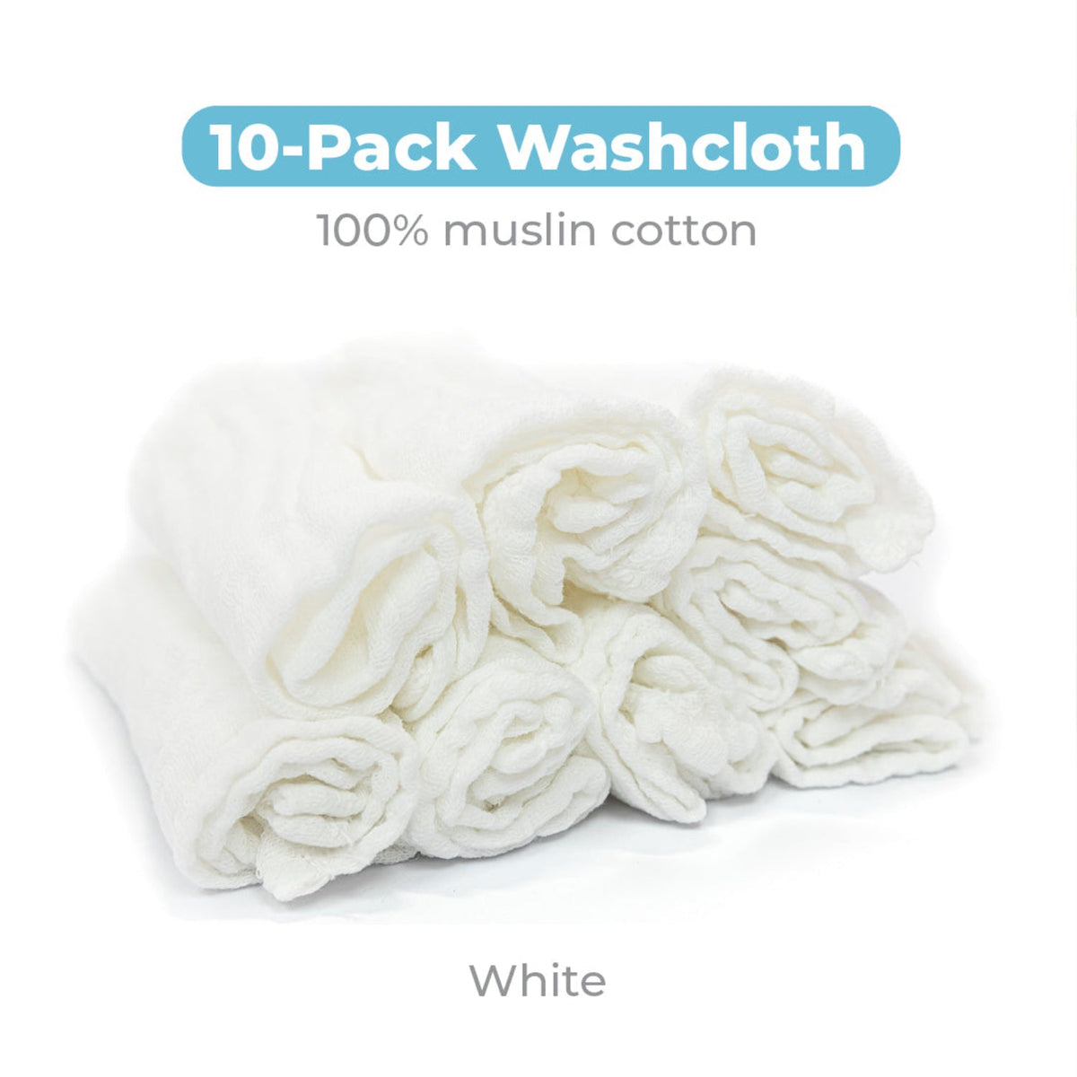Muslin Baby Washcloths – 10 Pack, White |