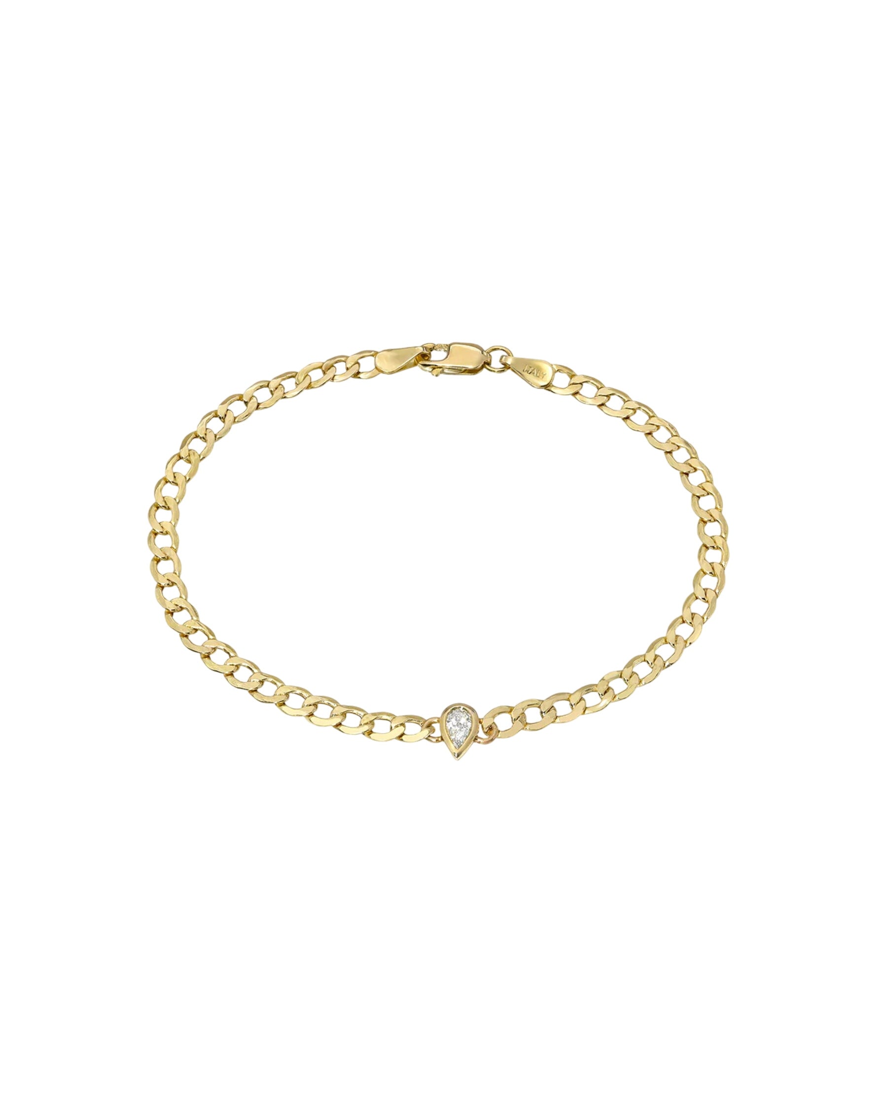 Cuban Link Bracelet With Diamond Pear Bezel