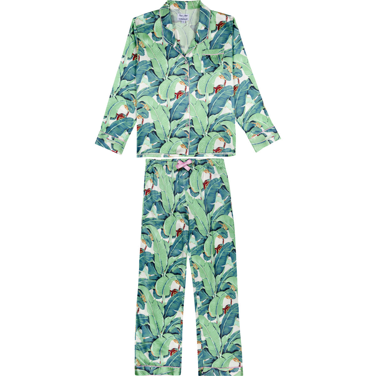 Women's Banana Leaf Green Shirt + Pj Pant Set - Silk