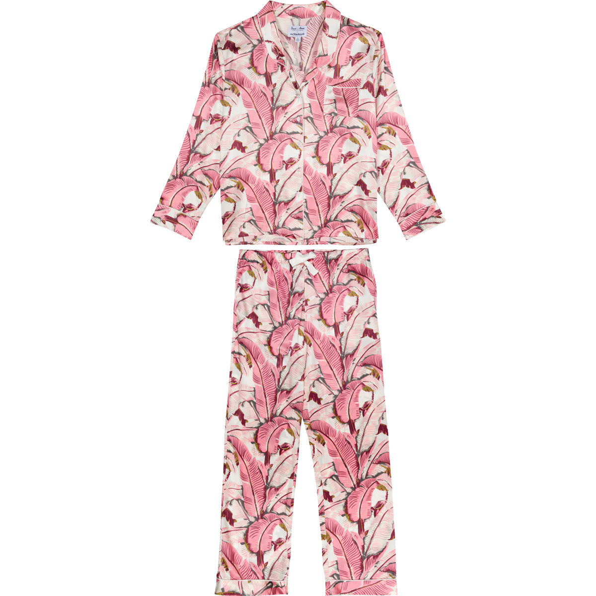 Women's Banana Leaf Pink Shirt + Pj Pant Set - Silk