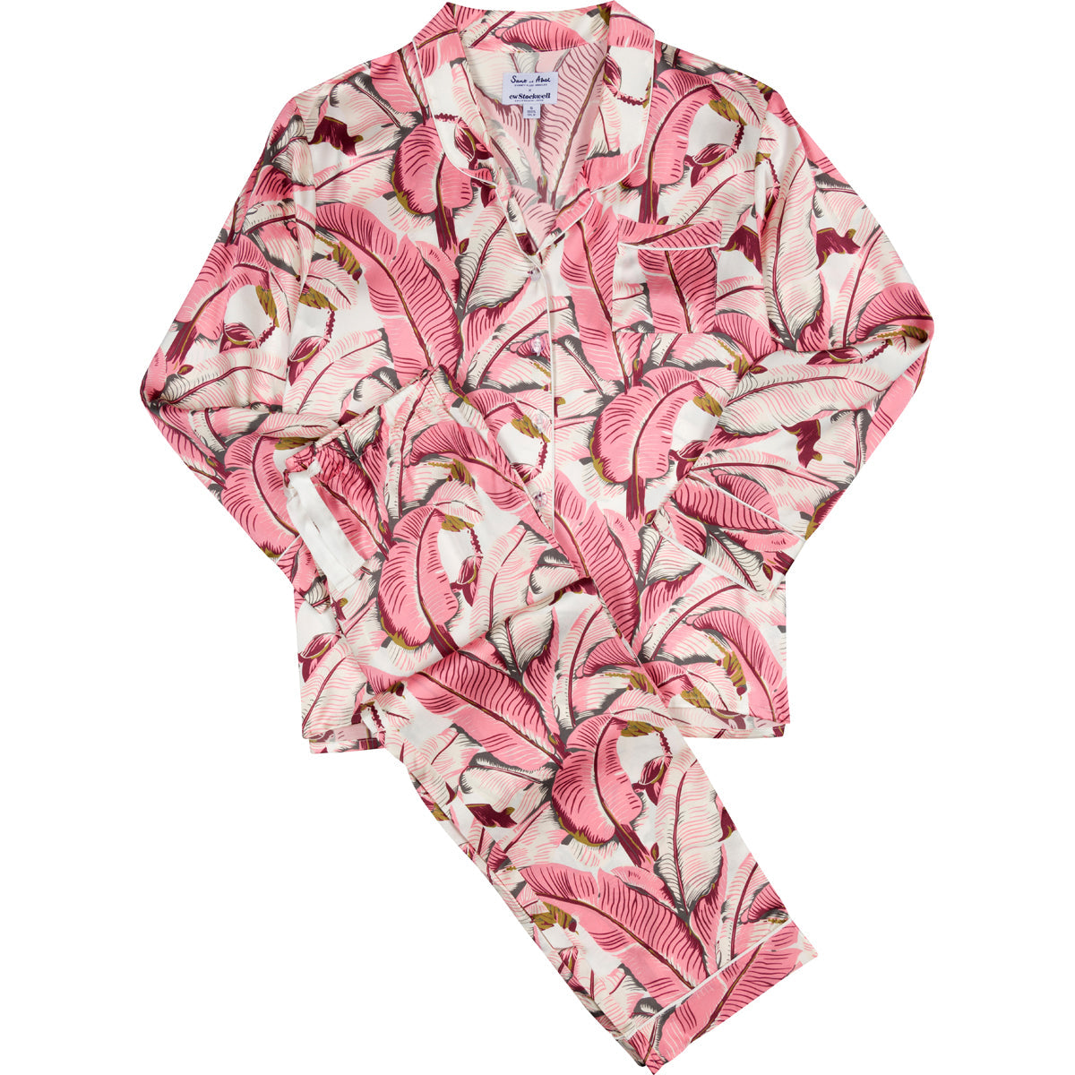 Women's Banana Leaf Pink Shirt + Pj Pant Set - Silk