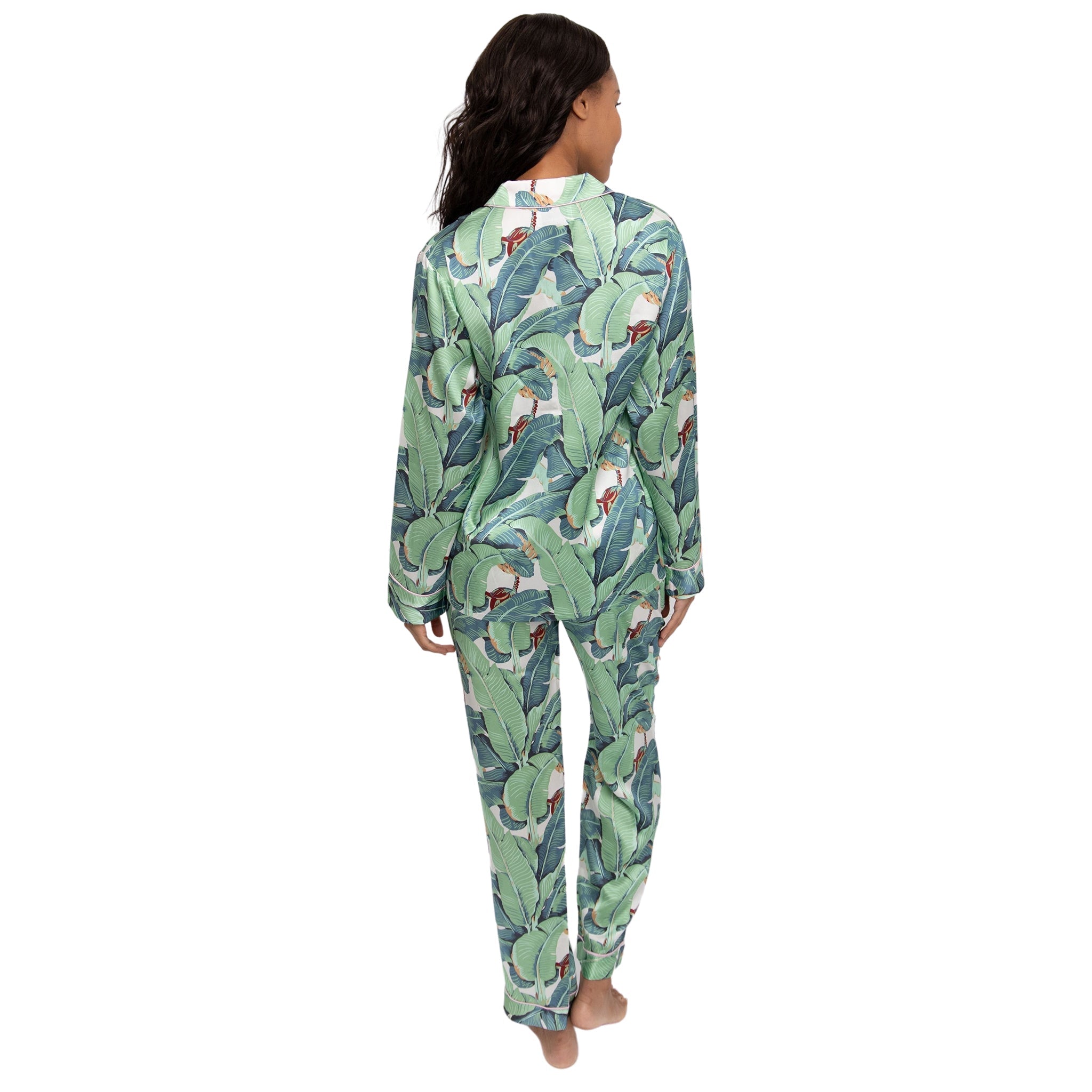 Women's Banana Leaf Green Shirt + Pj Pant Set - Silk