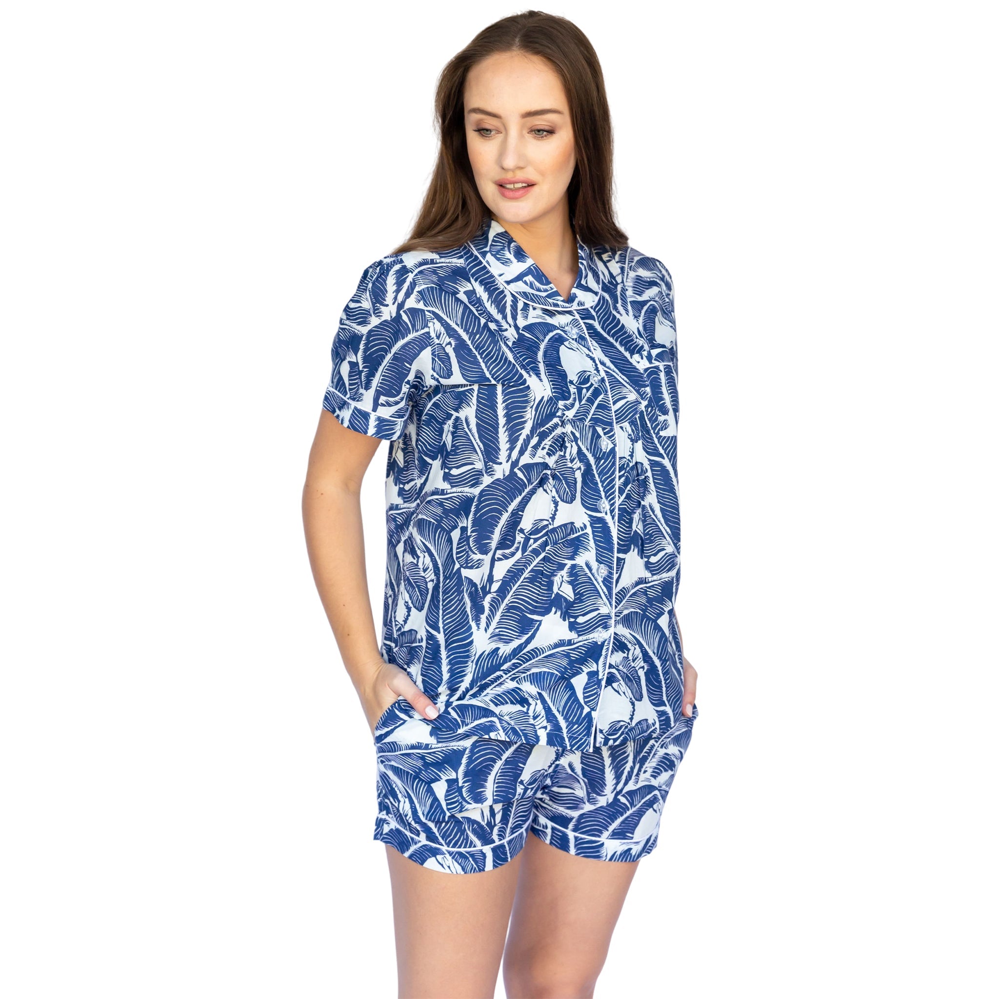 Women's Blue Martinique® Banana Leaf Shirt + Boxer Set