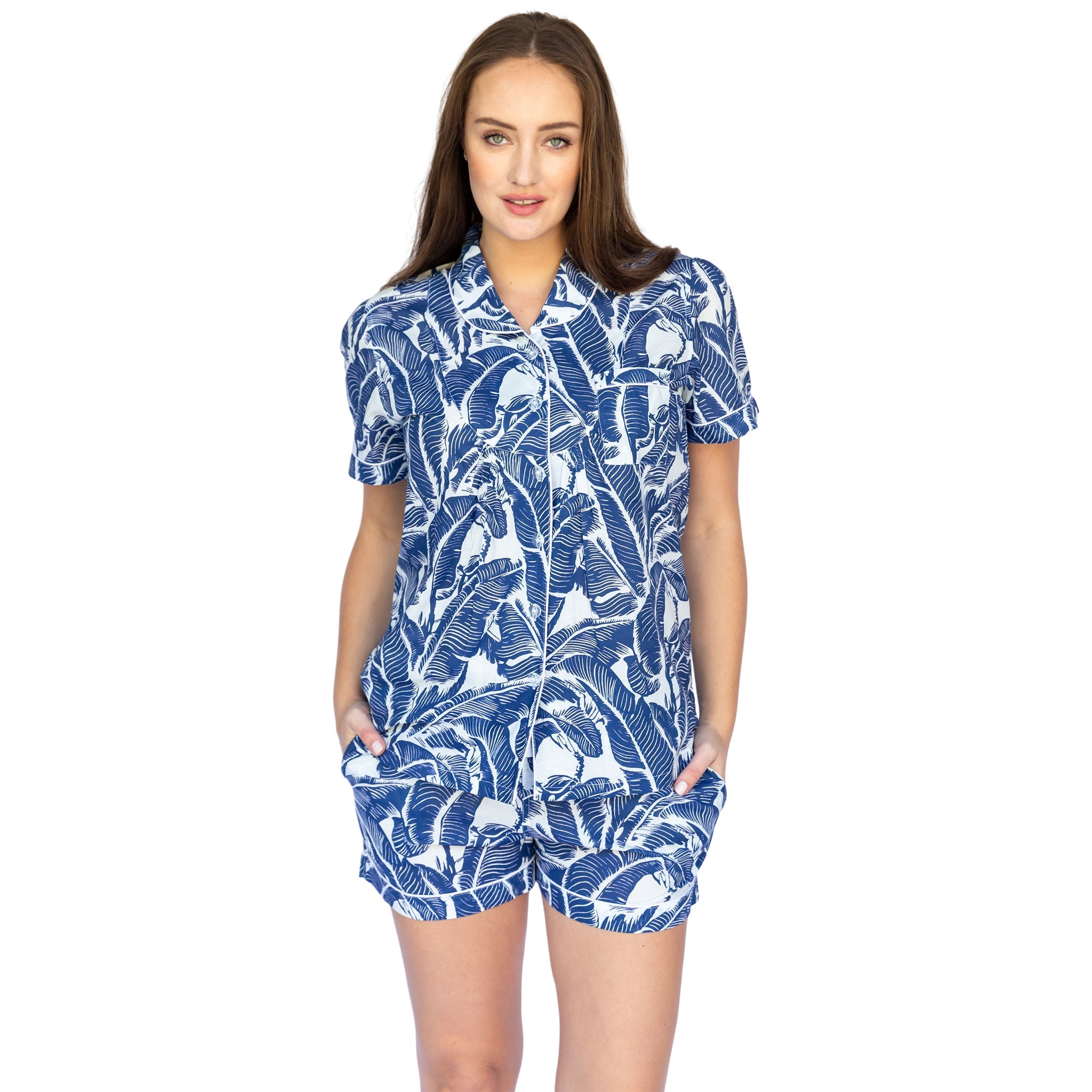 Women's Blue Martinique® Banana Leaf Shirt + Boxer Set