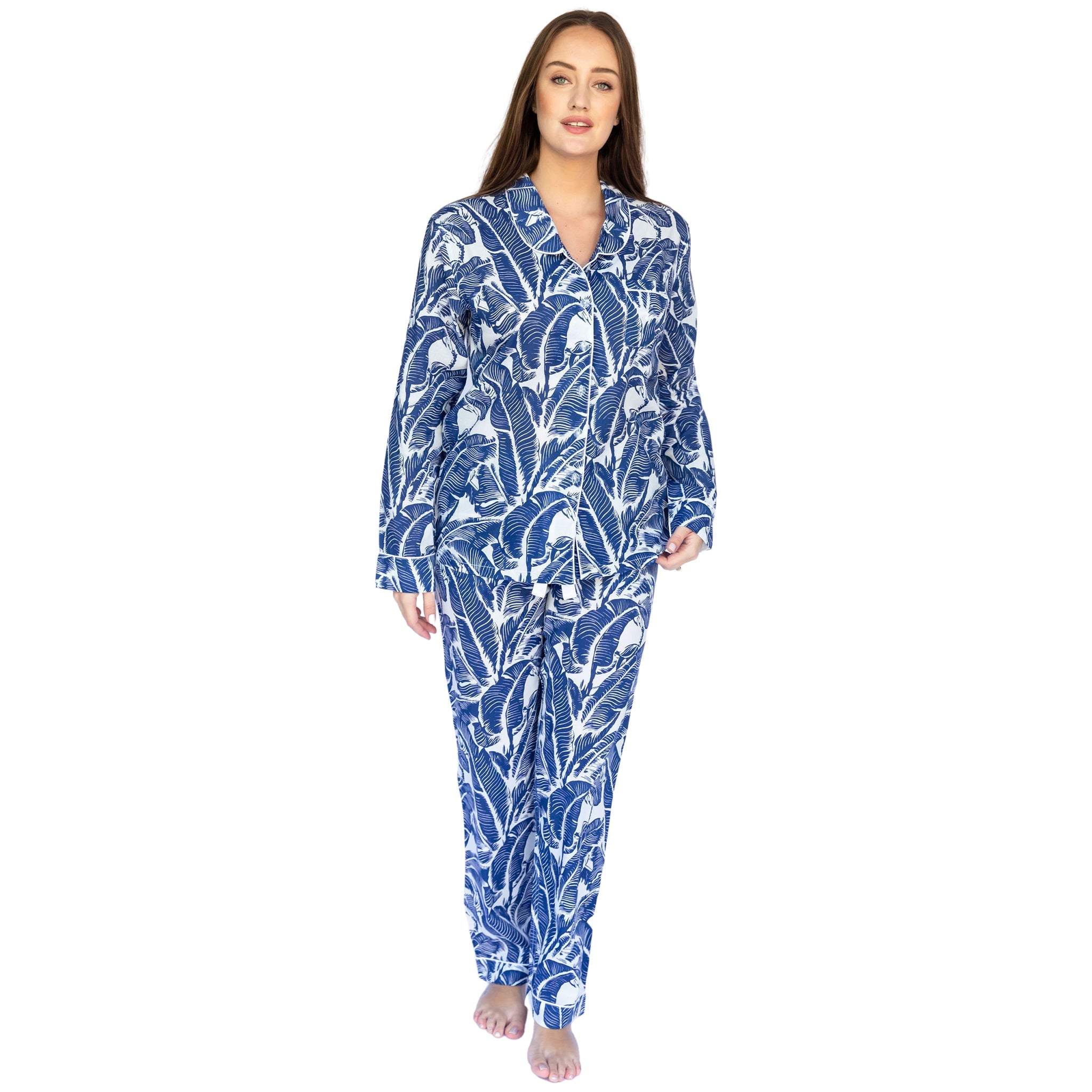 Women's Blue Martinique® Banana Leaf Long Pj Set