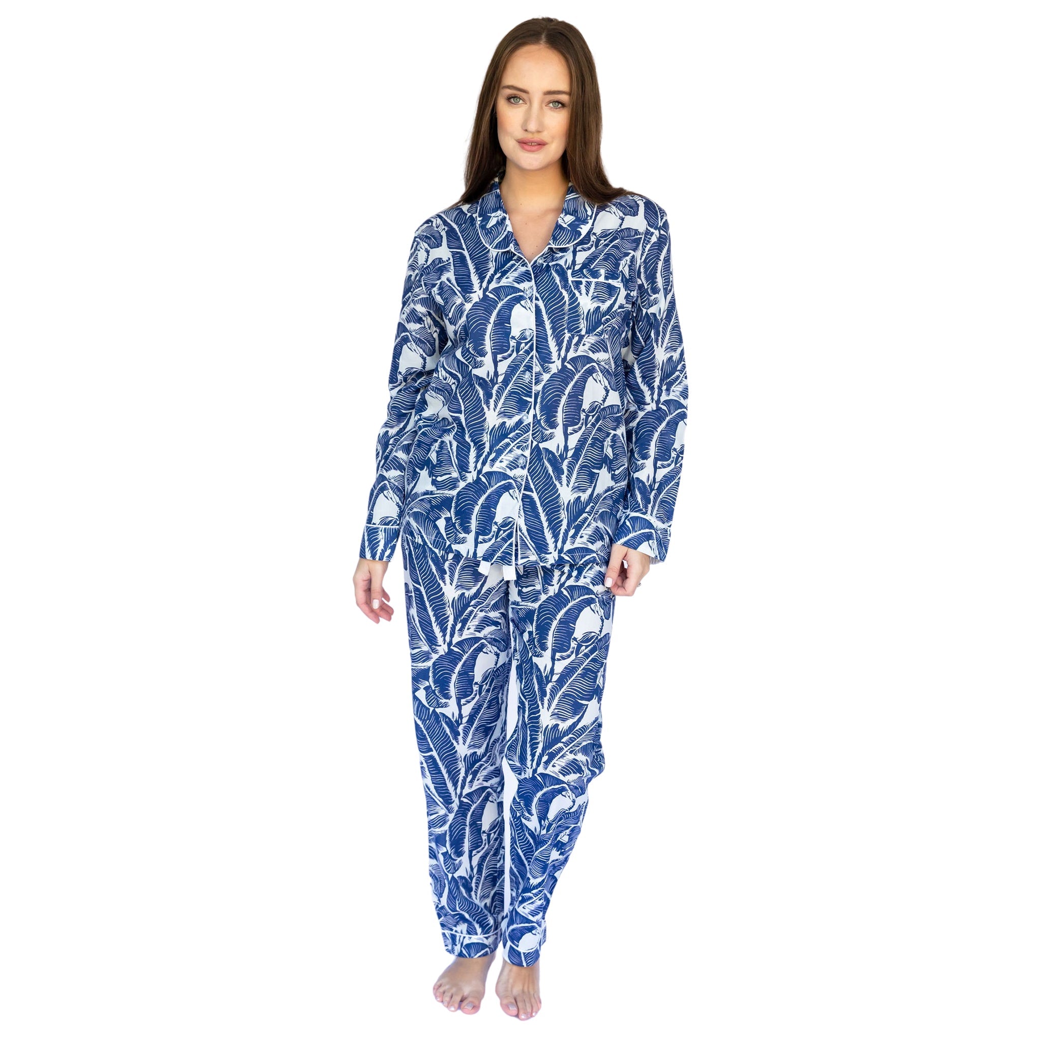 Women's Blue Martinique® Banana Leaf Long Pj Set