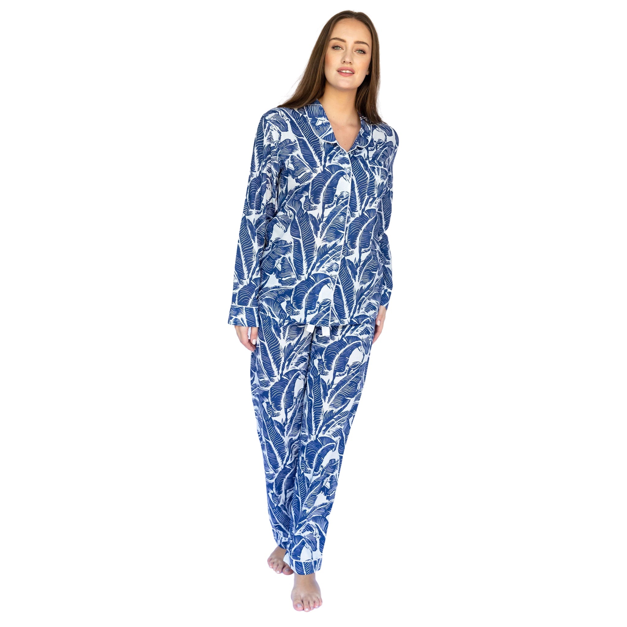 Women's Blue Martinique® Banana Leaf Long Pj Set