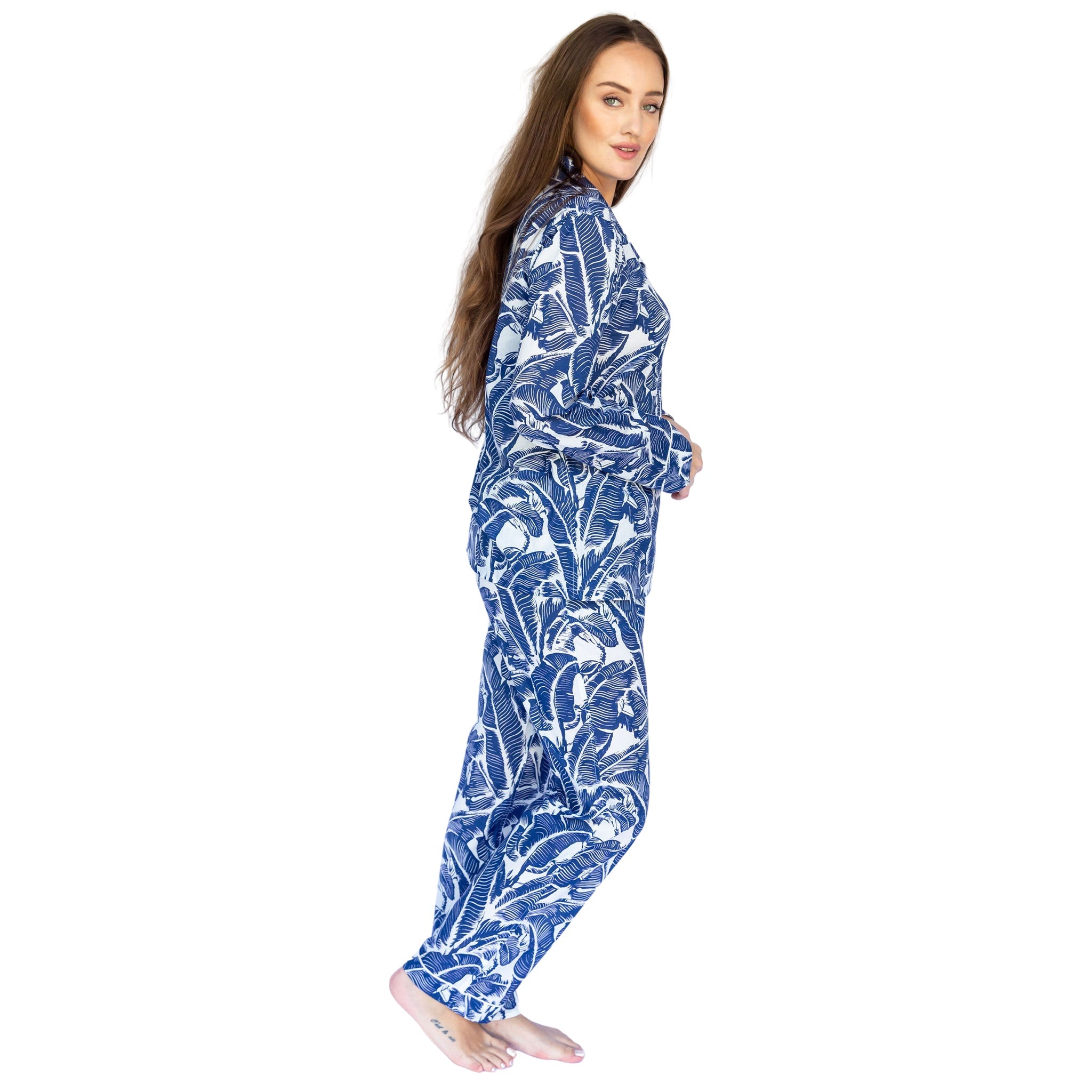 Women's Blue Martinique® Banana Leaf Long Pj Set