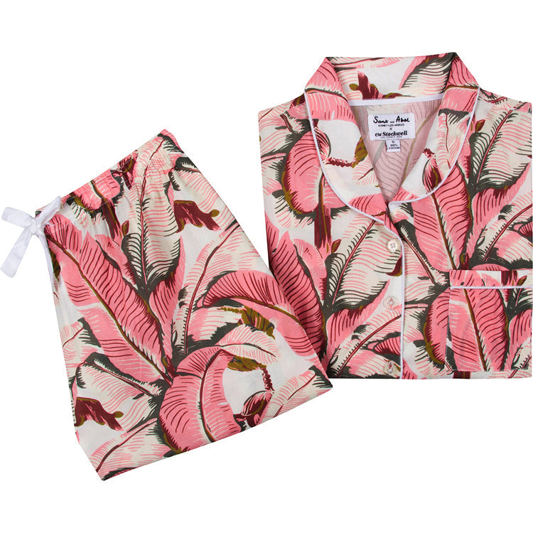 Women's Pink Martinique® Banana Leaf  Shirt + Pj Pant Set