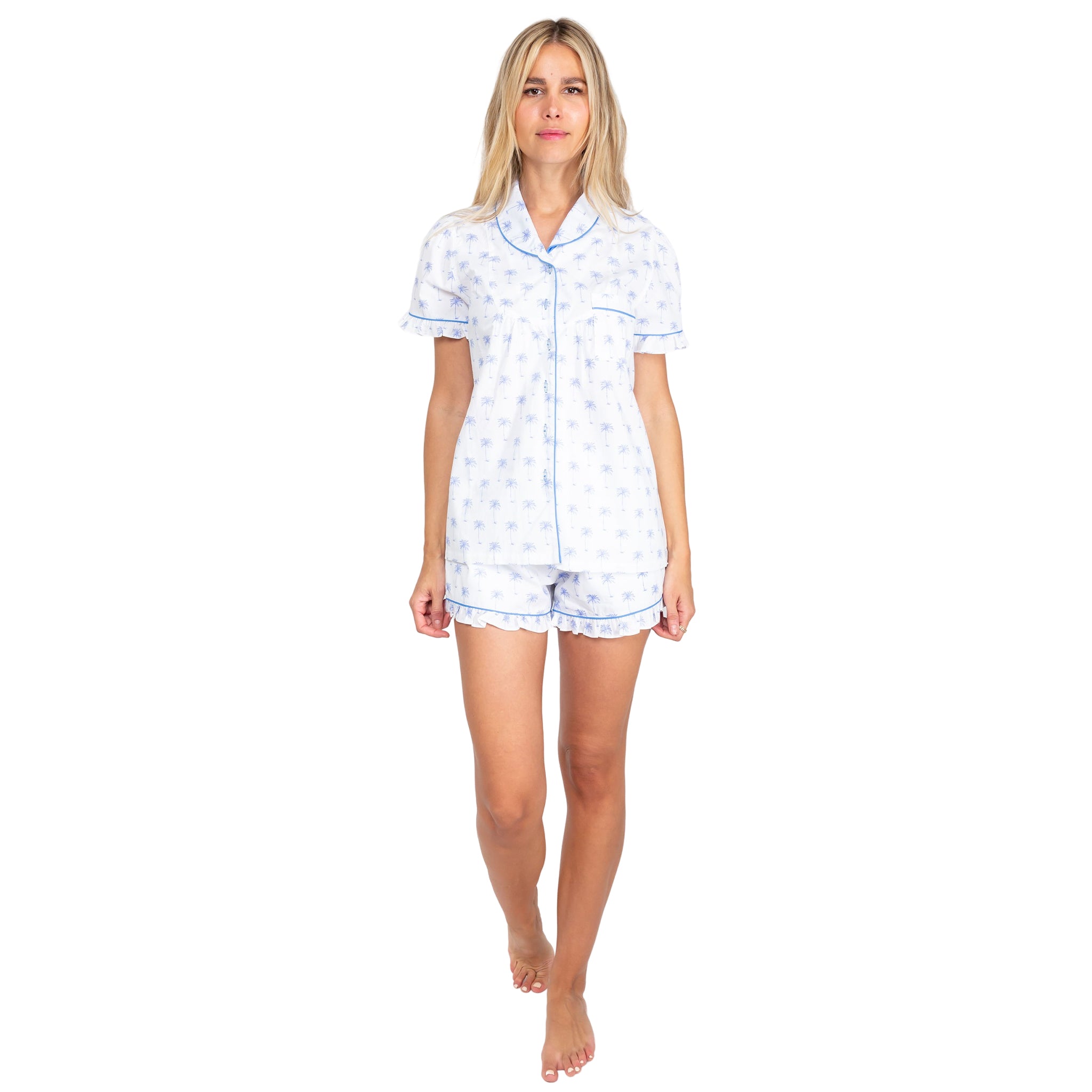 Women's Blue Palm Tree Shirt + Boxer Short Set