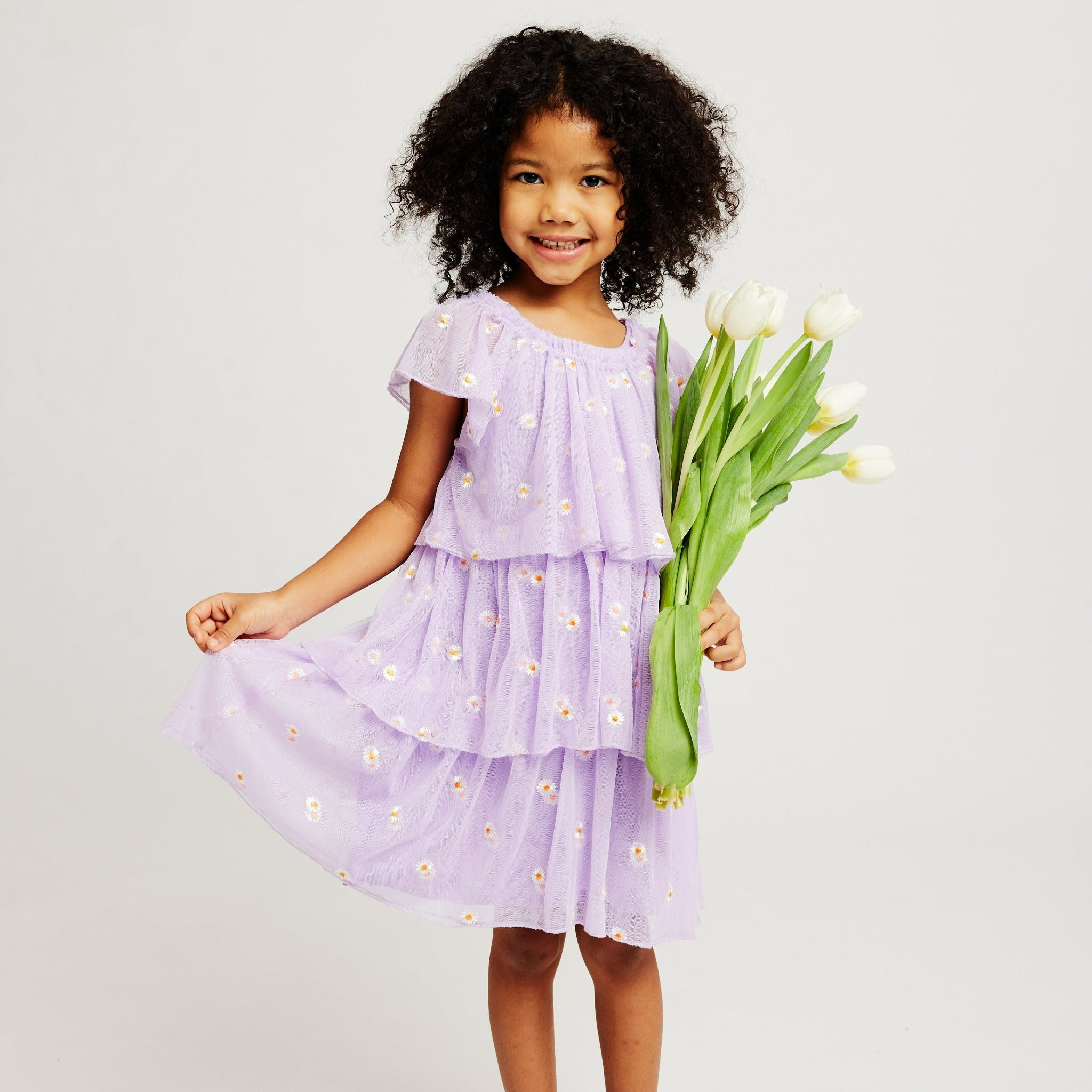 Purple Floral Ruffle Tiered Dress