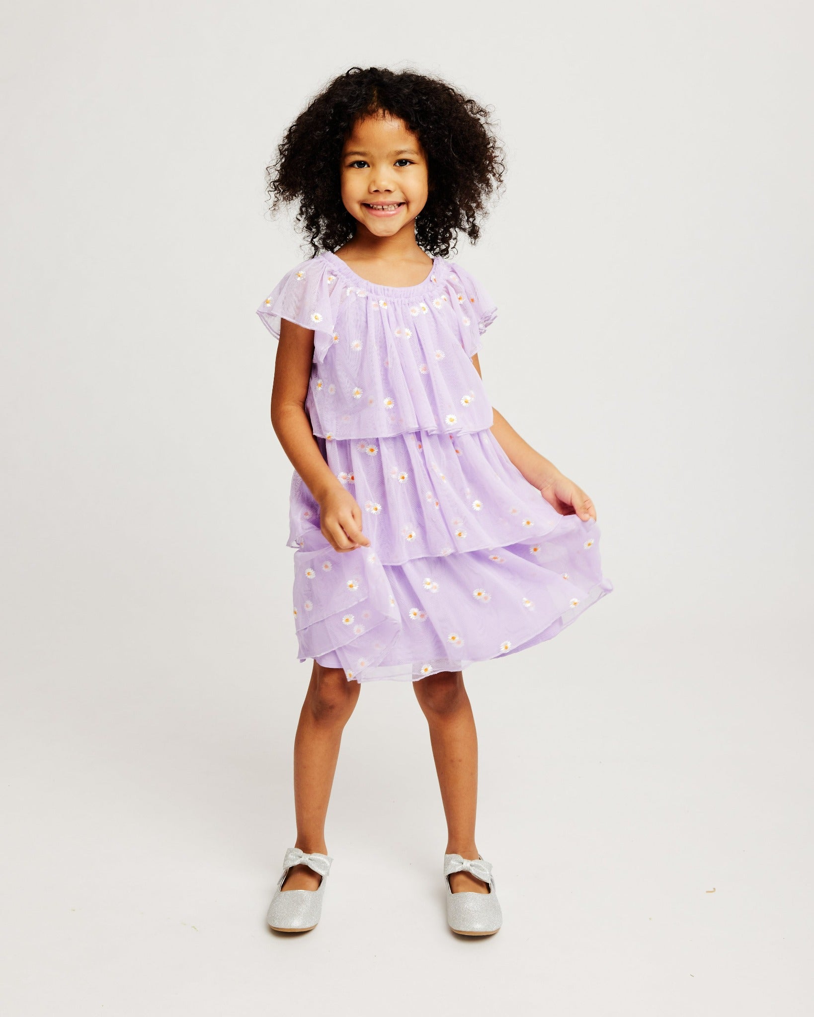 Purple Floral Ruffle Tiered Dress