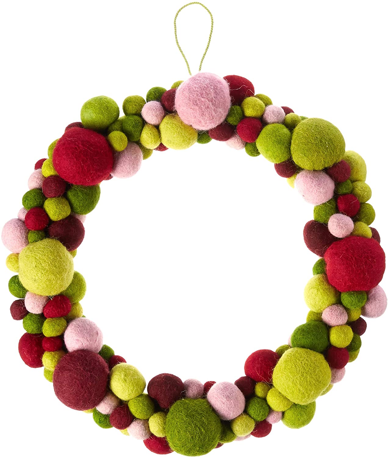 Handmade Hand Felted Wool Wreath - Multicolor Ball - 14"