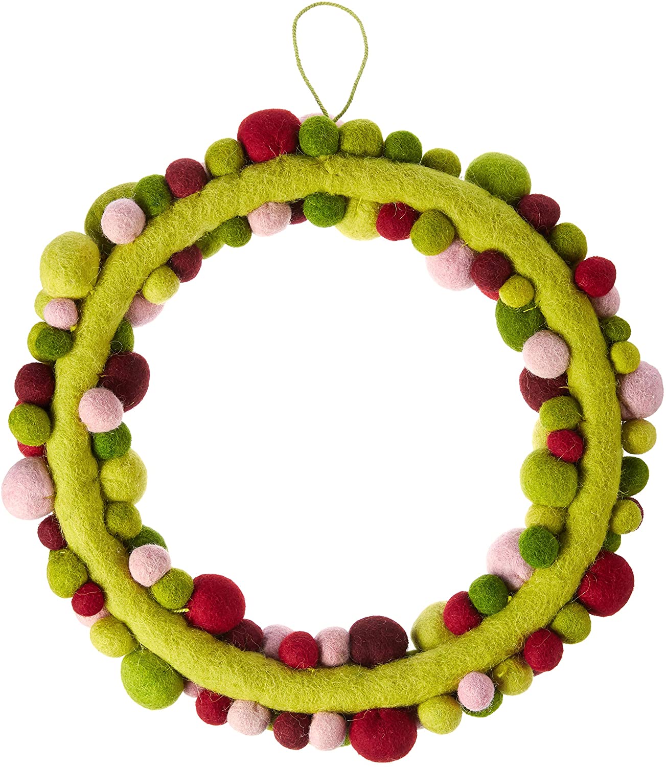 Handmade Hand Felted Wool Wreath - Multicolor Ball - 14"