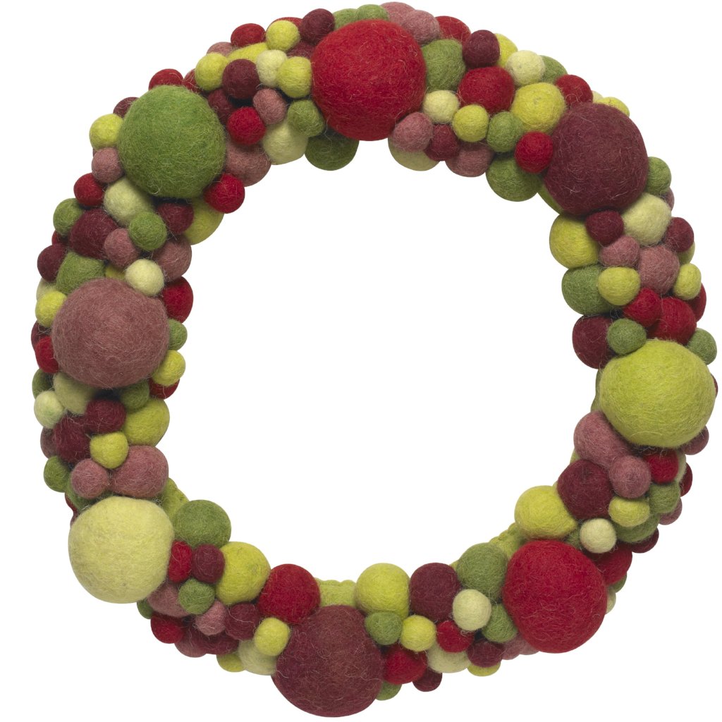 Handmade Hand Felted Wool Wreath - Multicolor Ball - 14"