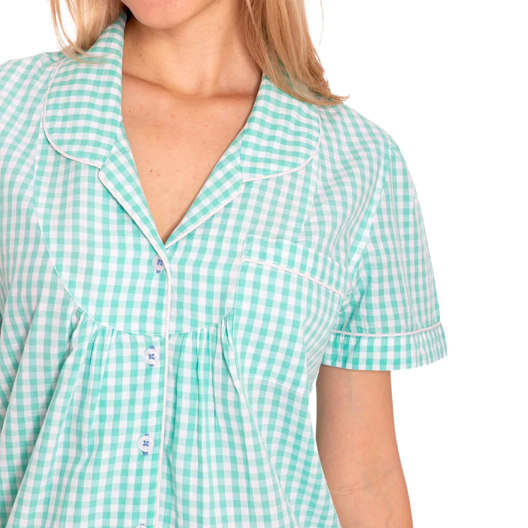 Women's Hepburn Gingham Mint Short Pj Set