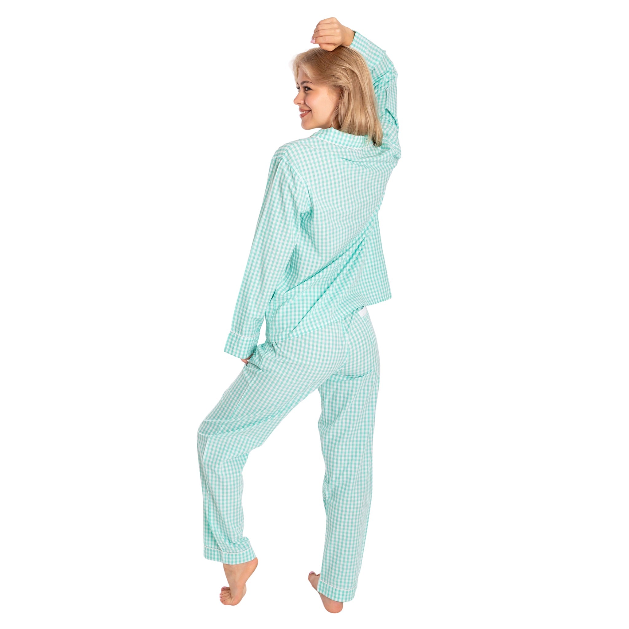 Women's Hepburn Gingham Mint Long Pj Set