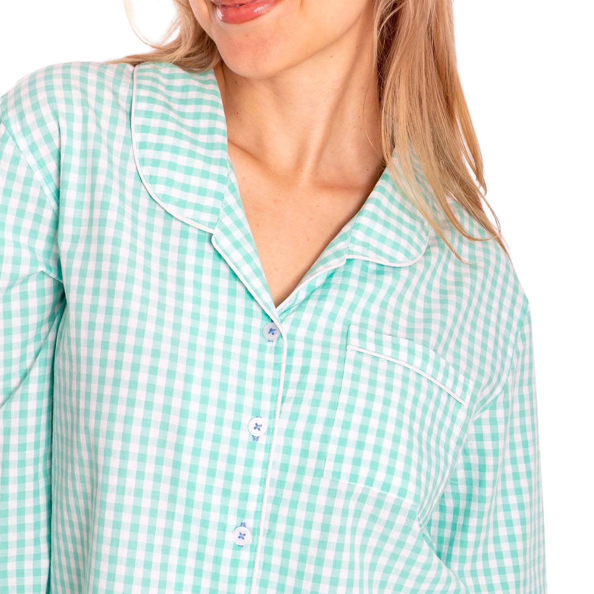 Women's Hepburn Gingham Mint Long Pj Set