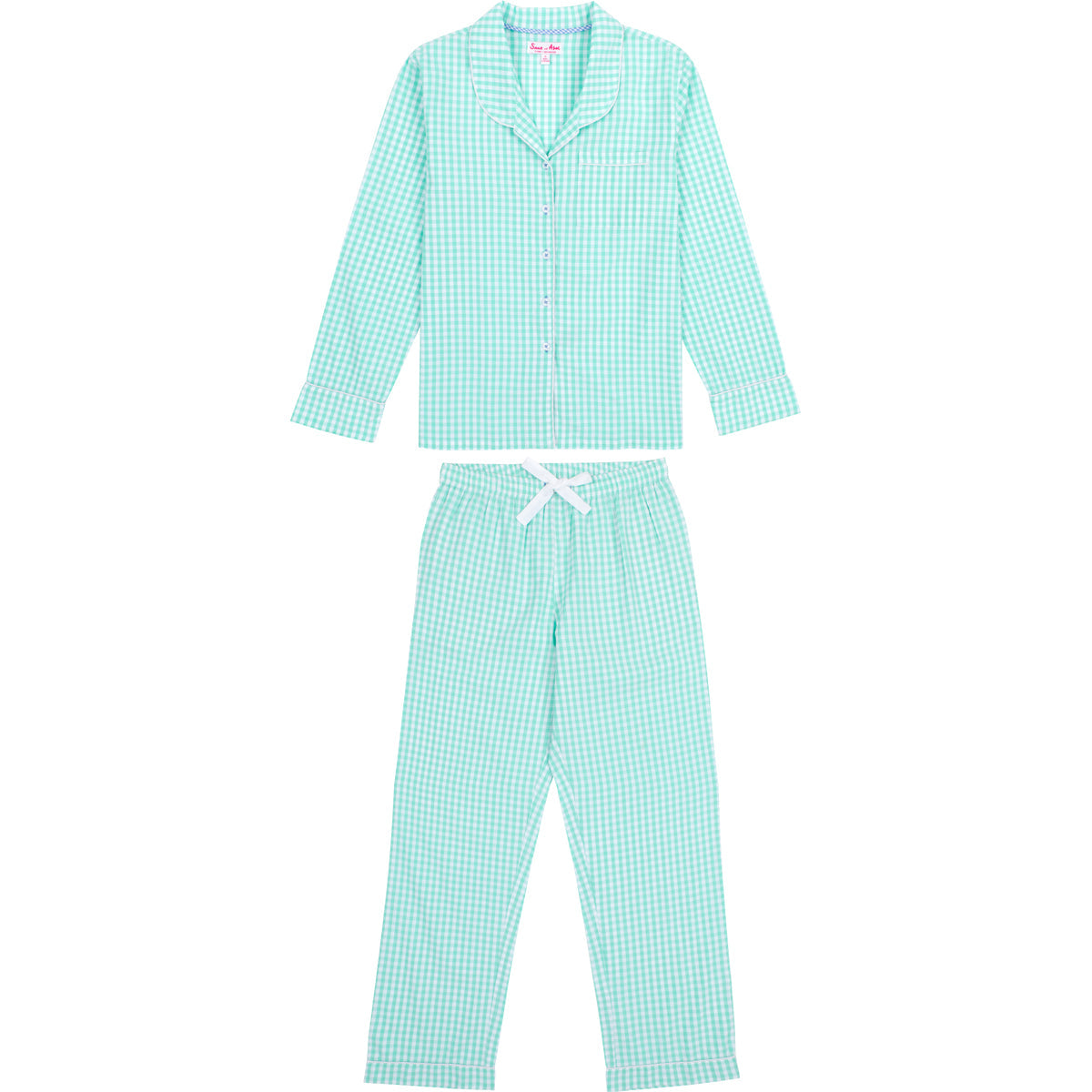 Women's Hepburn Gingham Mint Long Pj Set