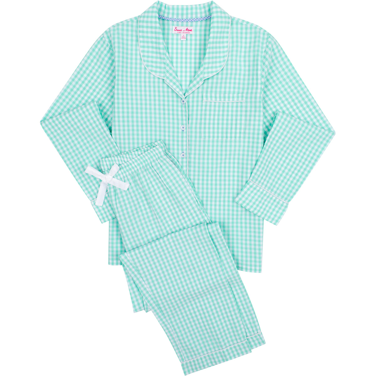 Women's Hepburn Gingham Mint Long Pj Set