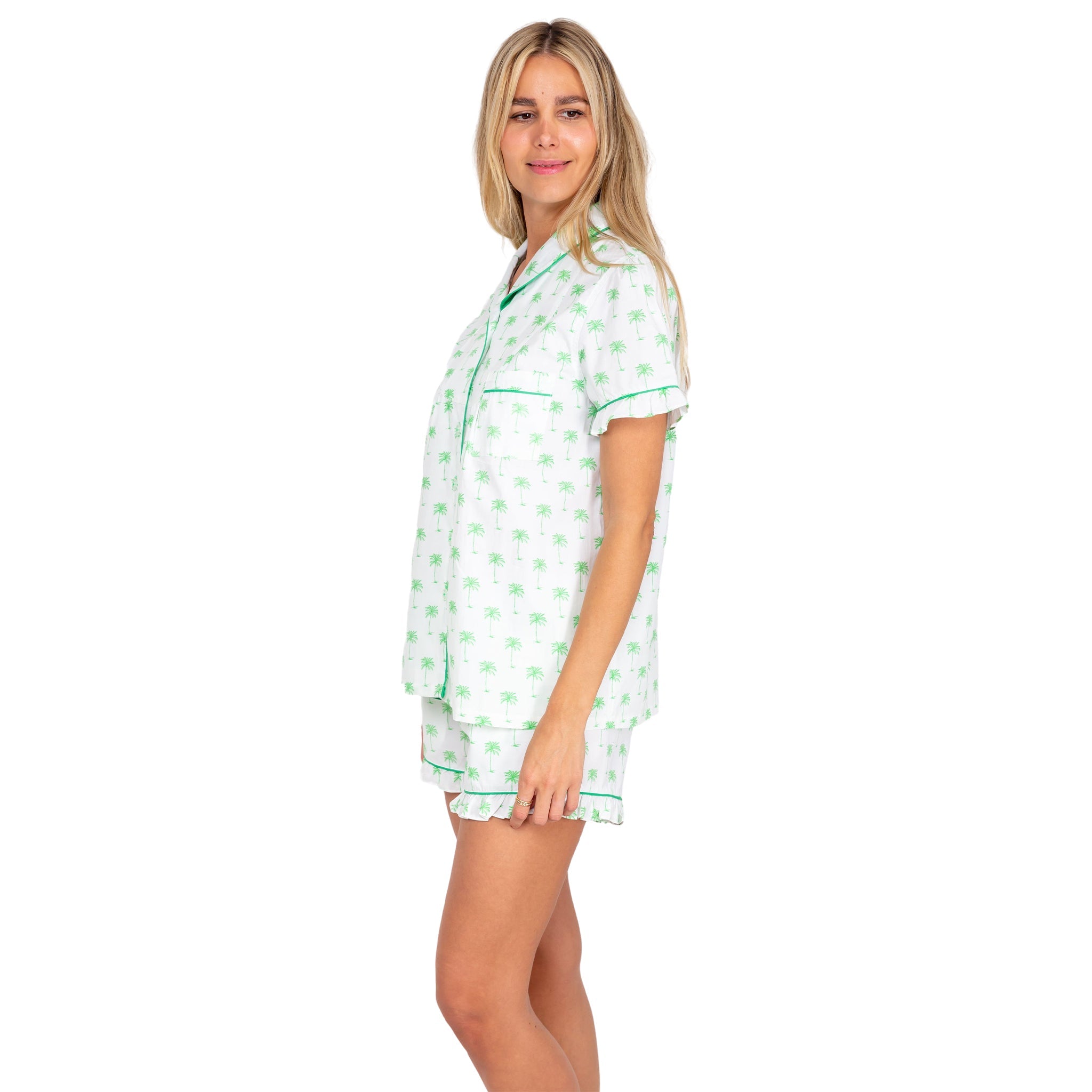 Women's Green Palm Tree Shirt + Boxer Short Set