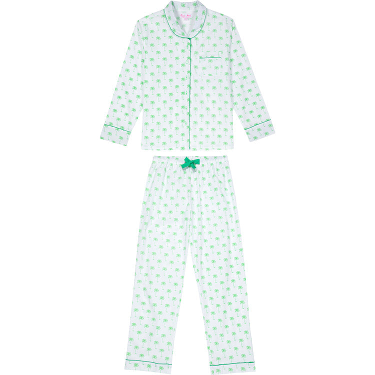 Women's Green Palm Tree Long Pj Pant Set