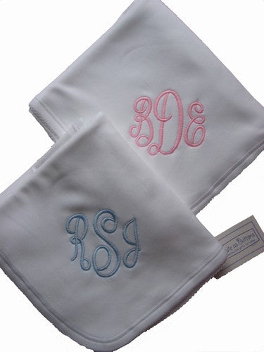 Monogrammed White Cotton Receiving Blanket