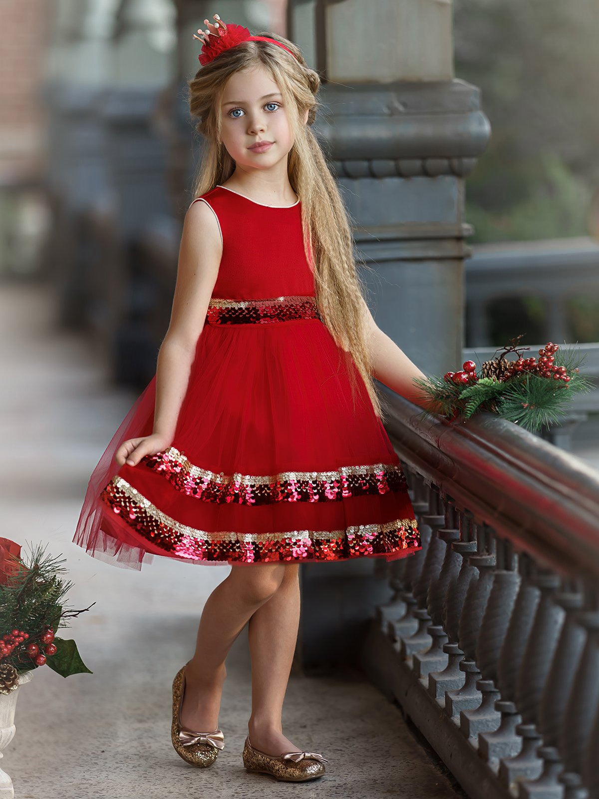 Season Of Sparkle Red Tiered Holiday Dress