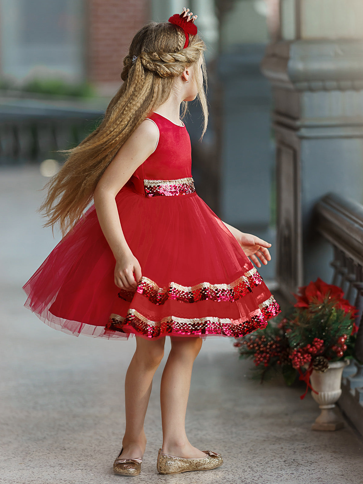 Season Of Sparkle Red Tiered Holiday Dress