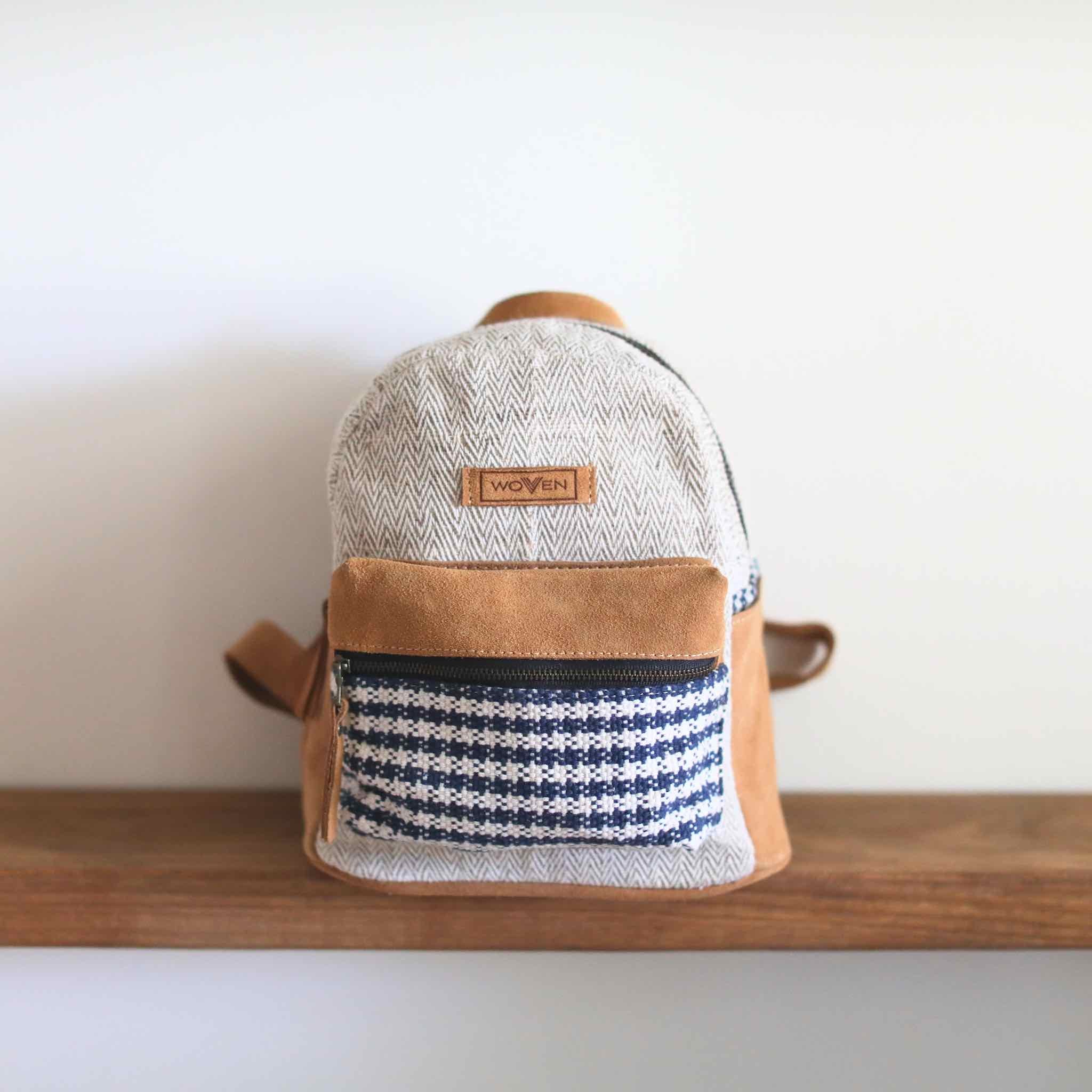 Woven Mini Backpack - Houndstooth