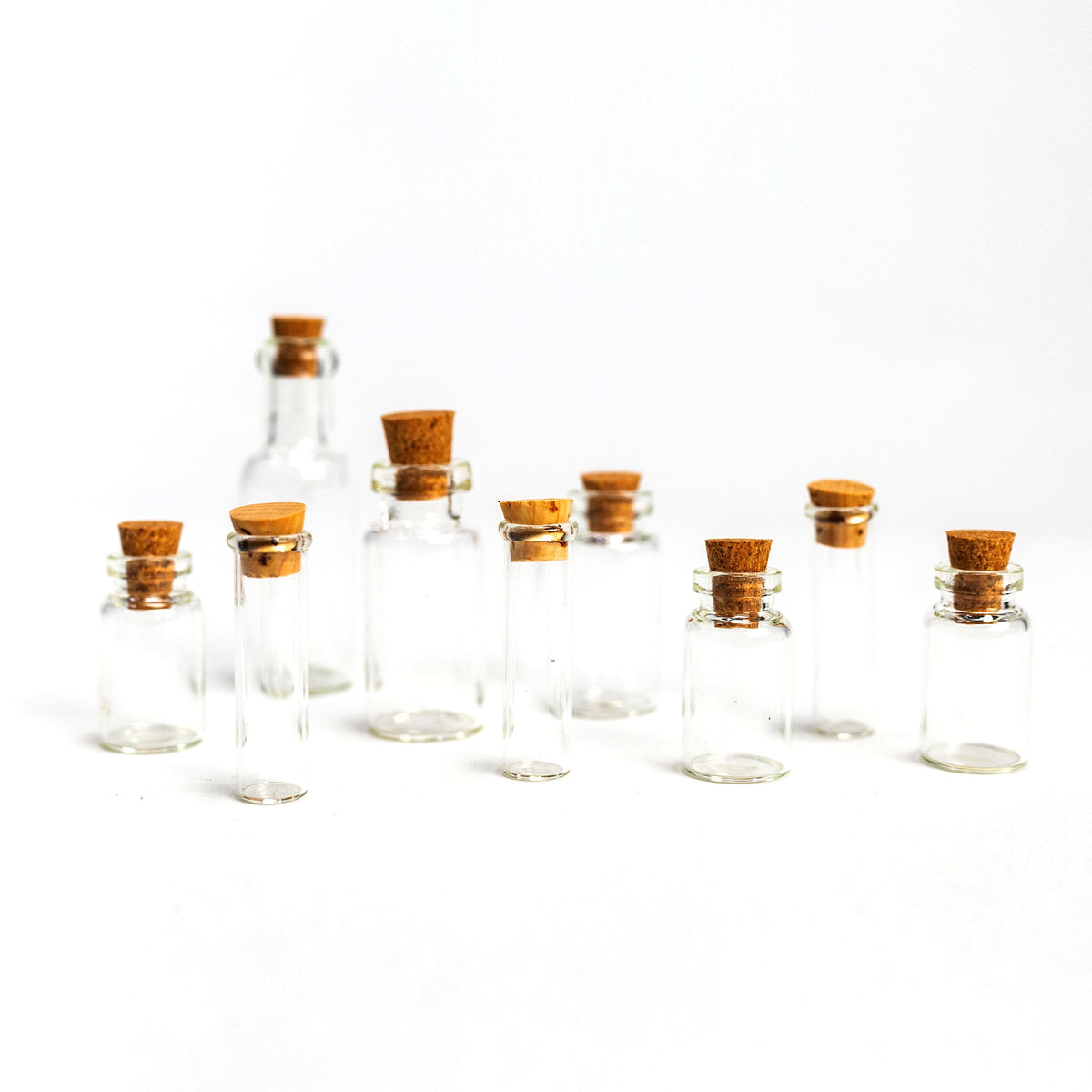 Mini Glass Bottles Set Of 9 Tiny Jars With Cork Lid