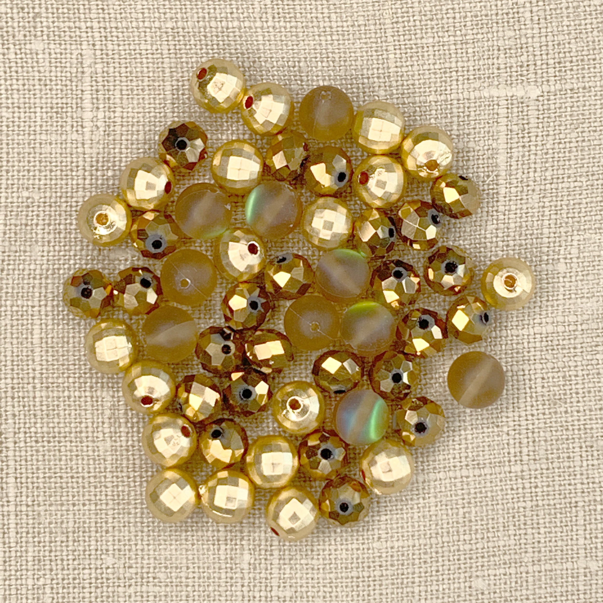 Gold, Metallic Bronze And Translucent Bronze Beads 55pc