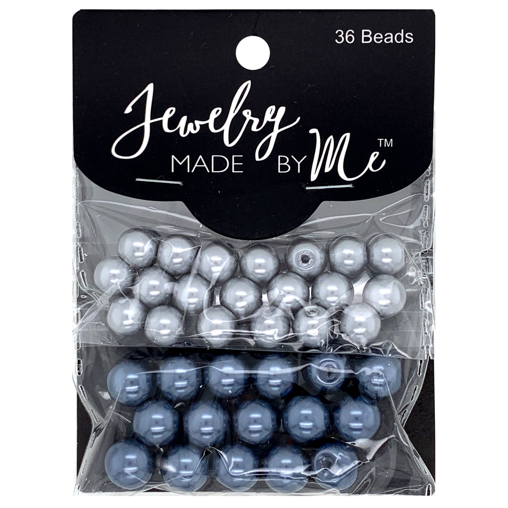 Glass Pearl Beads, Silver/grey 36pc