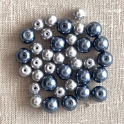 Glass Pearl Beads, Silver/grey 36pc