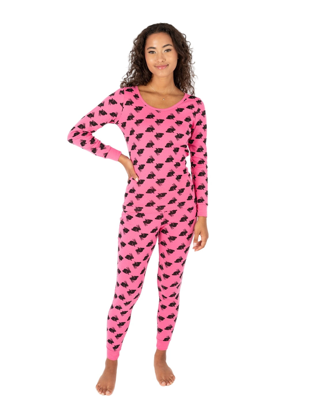 Women's Hot Pink Cotton Bunny Pajamas