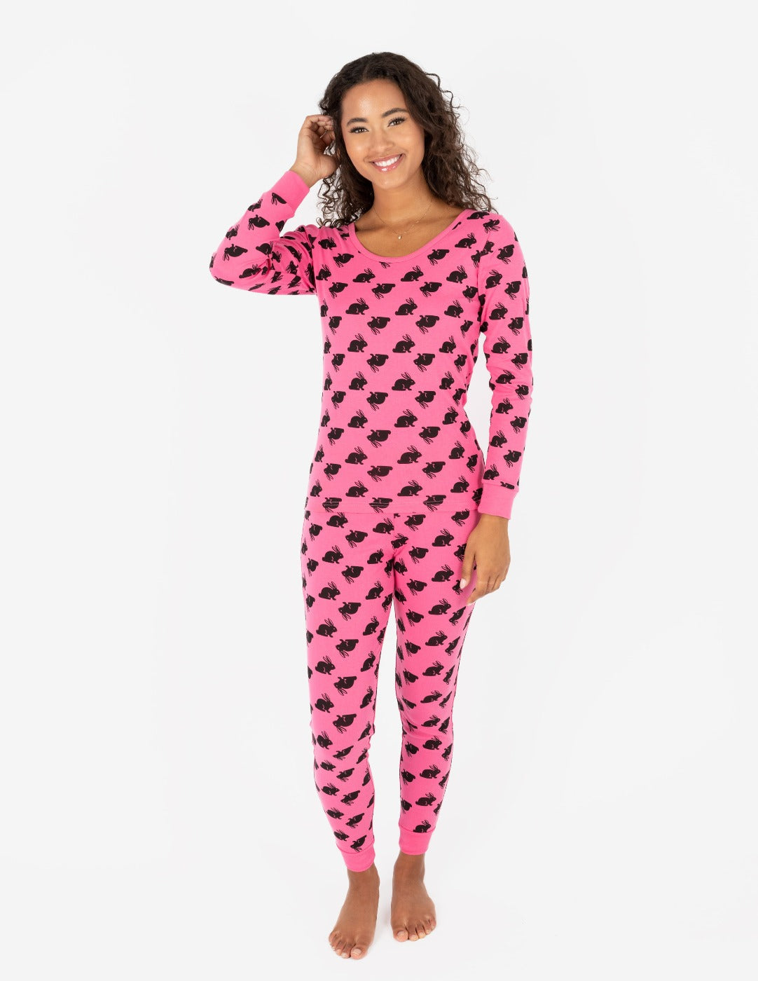 Women's Hot Pink Cotton Bunny Pajamas