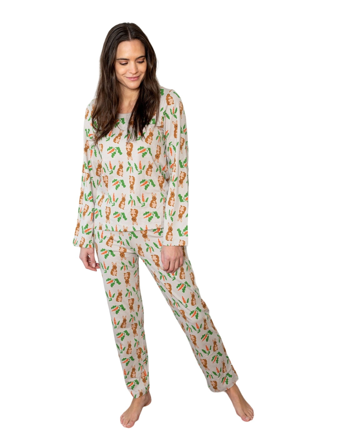 Women's Loose Fit Beige Rabbit Pajamas