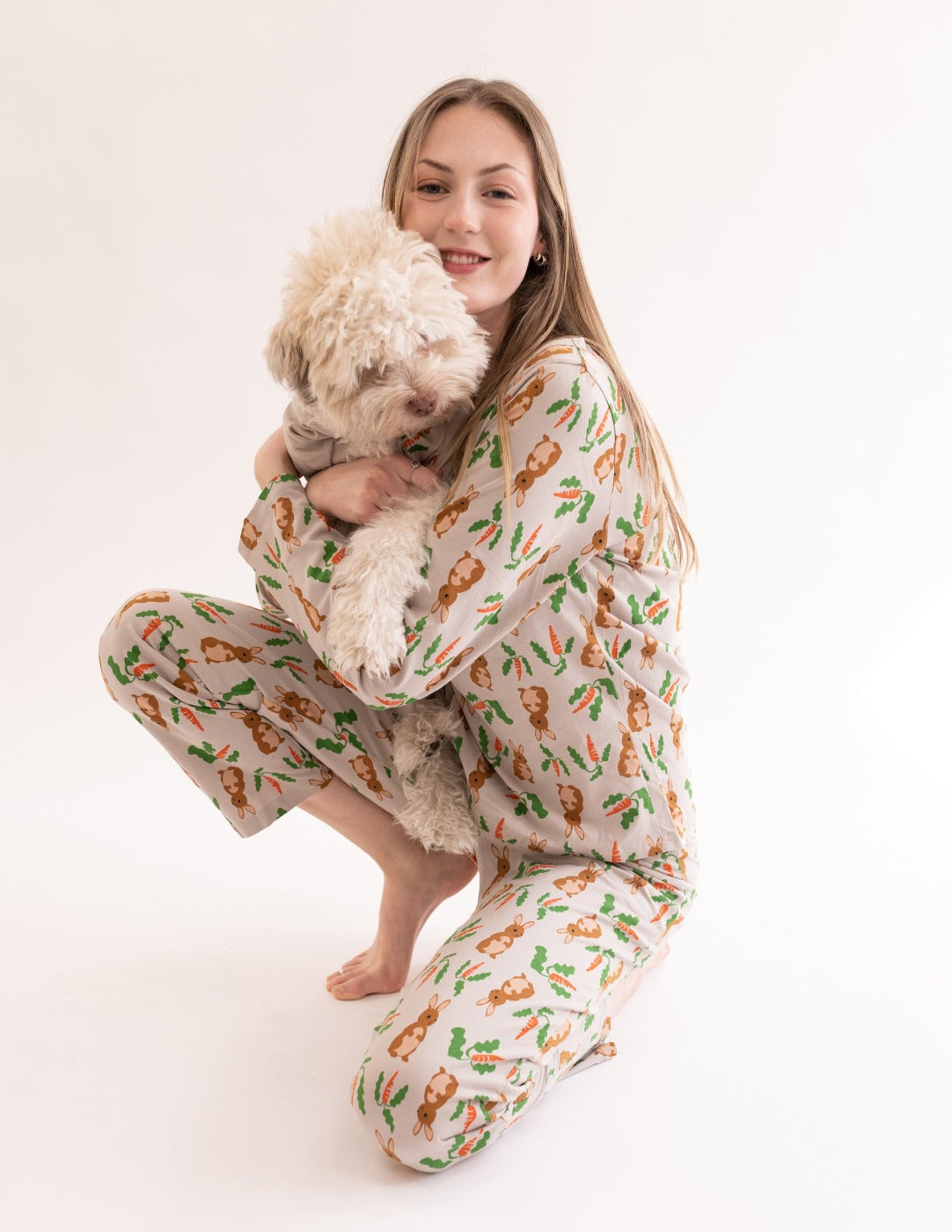 Women's Loose Fit Beige Rabbit Pajamas