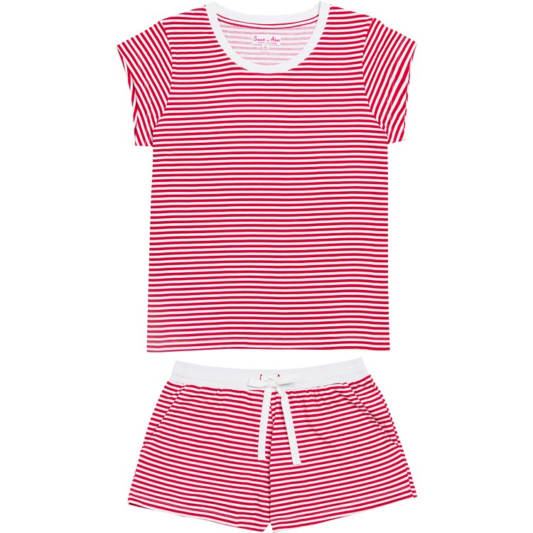 Women's Red Stripe Jersey Short Pj Set