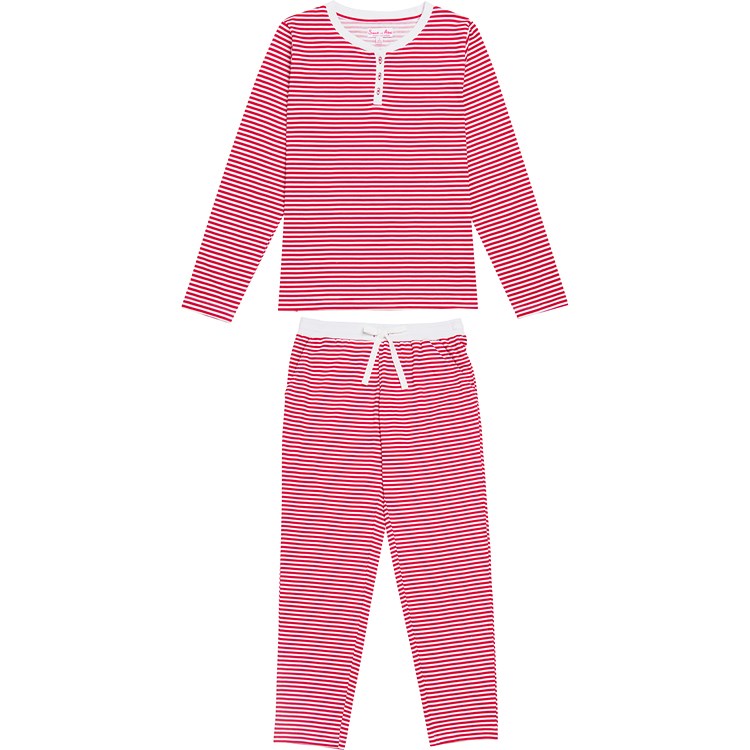 Women's Red Stripe Jersey Long Pj Set