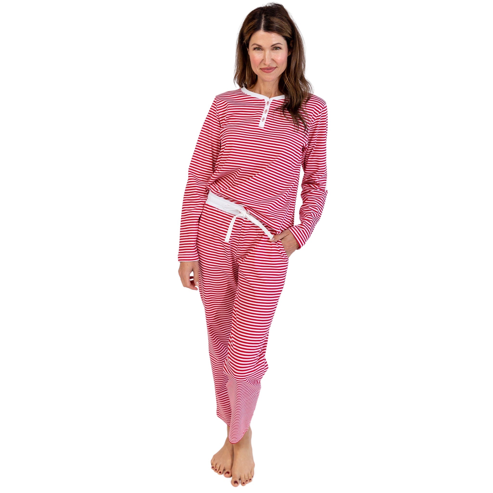 Women's Red Stripe Jersey Long Pj Set