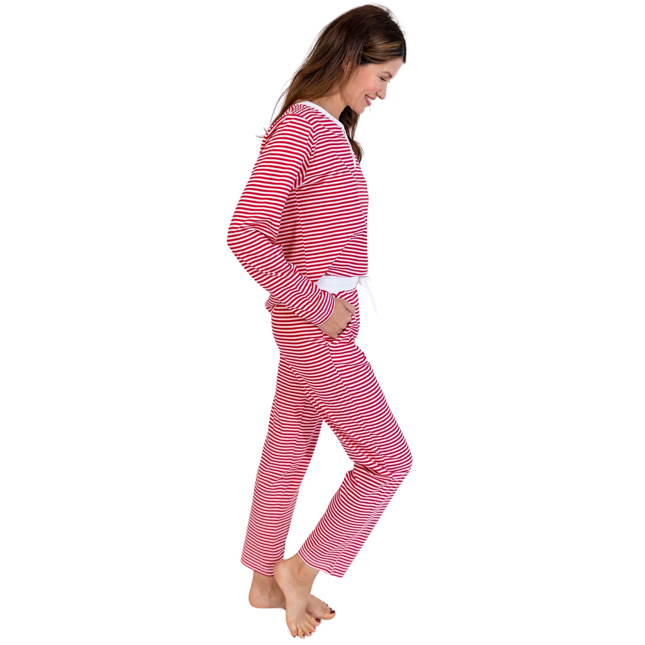 Women's Red Stripe Jersey Long Pj Set