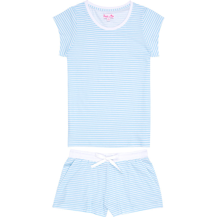 Women's Sky Blue Jersey Short Sleeve Set