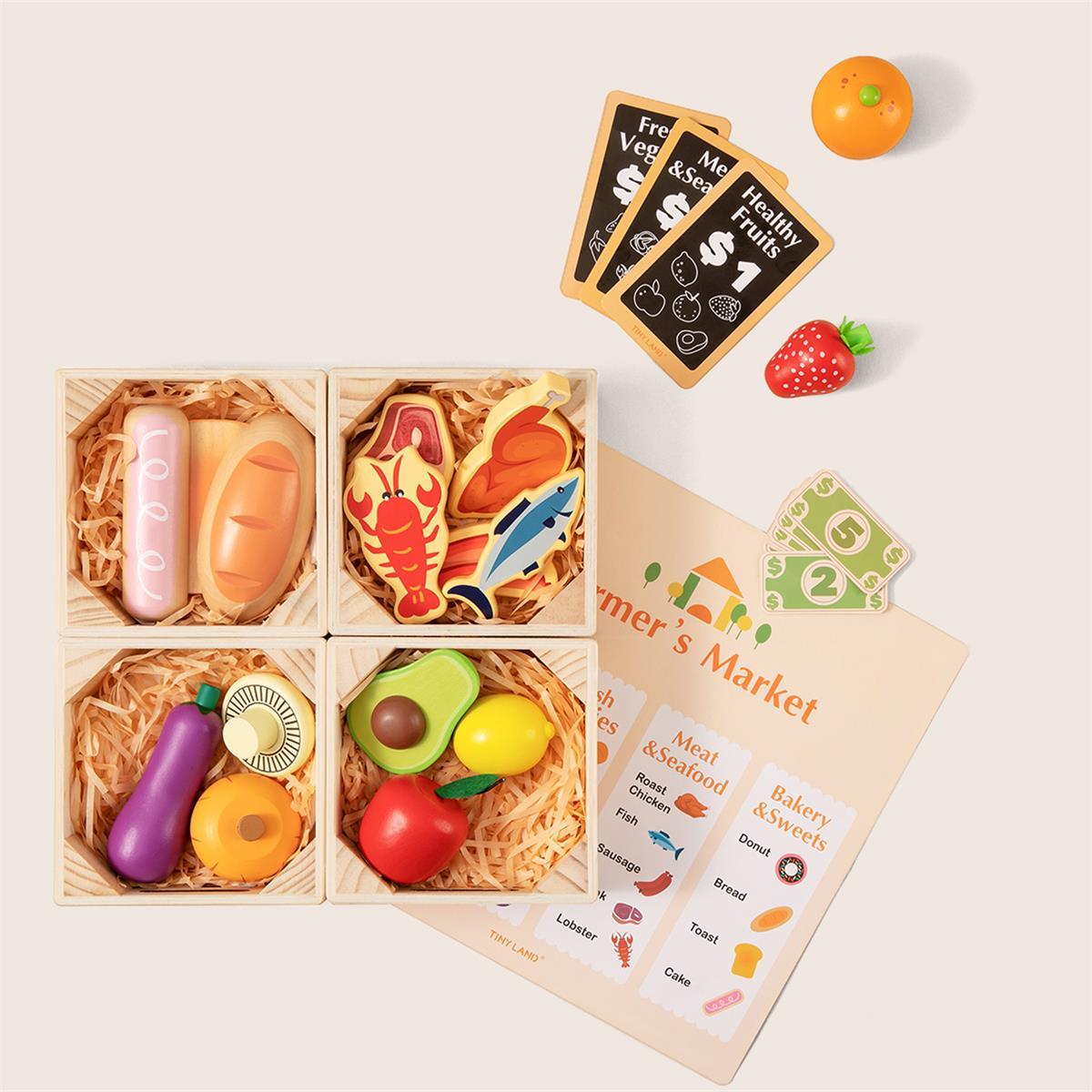 ® Wooden Food For Play Kitchen & Wooden Rack