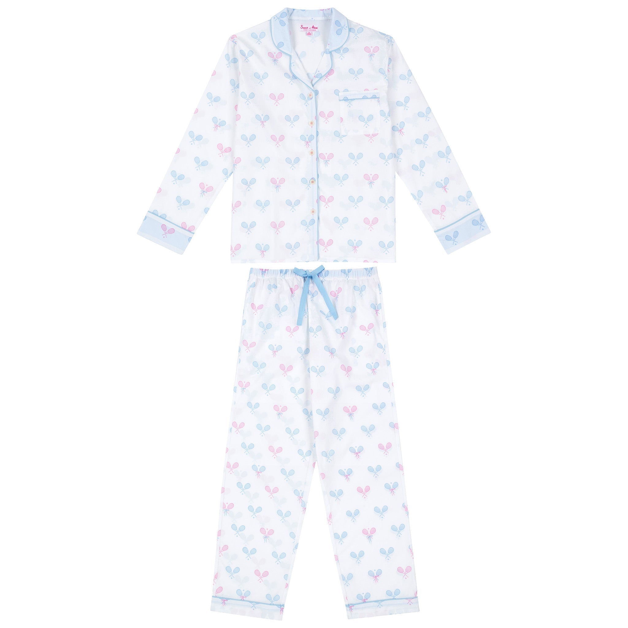 Women's Tennis Bows Long Pj Set