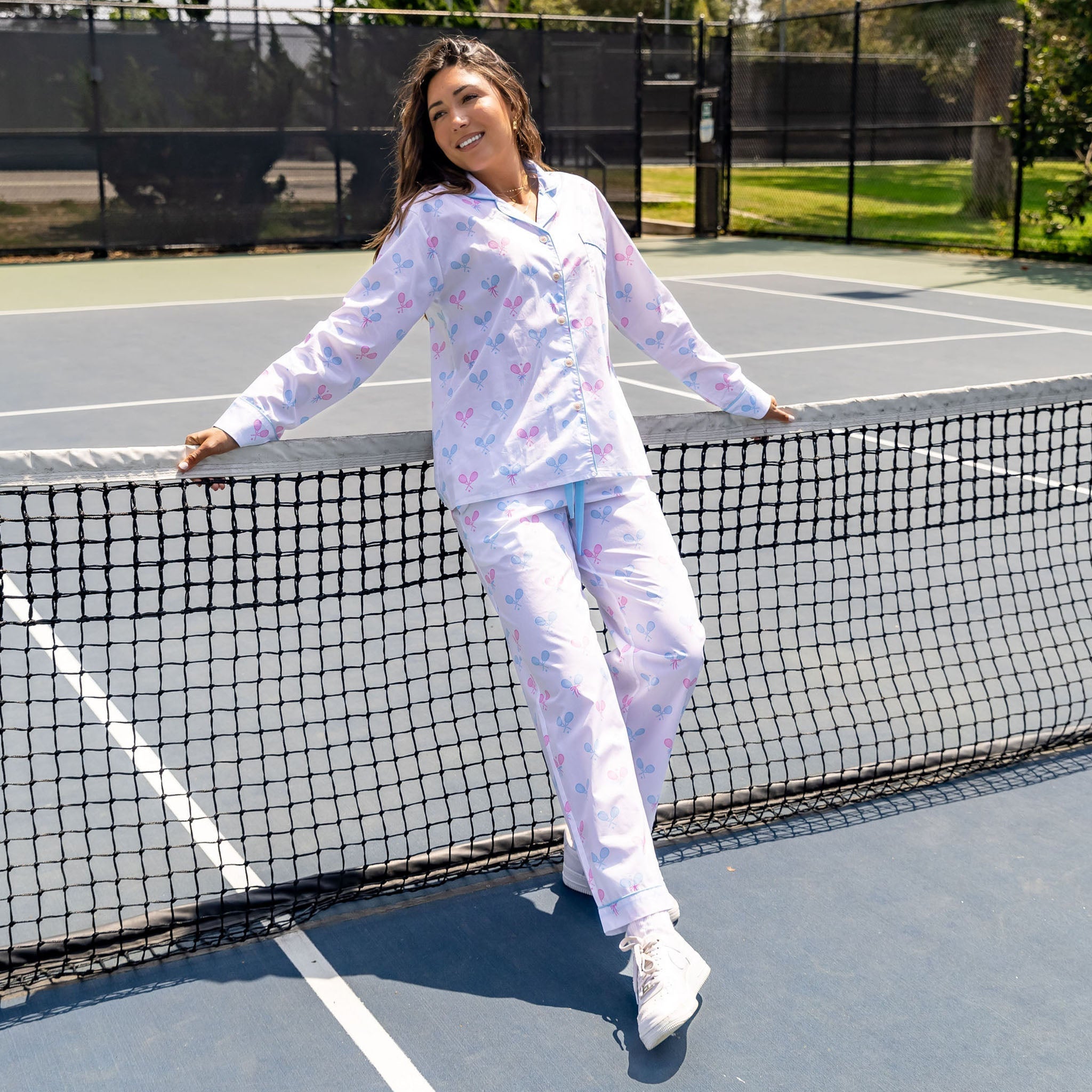 Women's Tennis Bows Long Pj Set